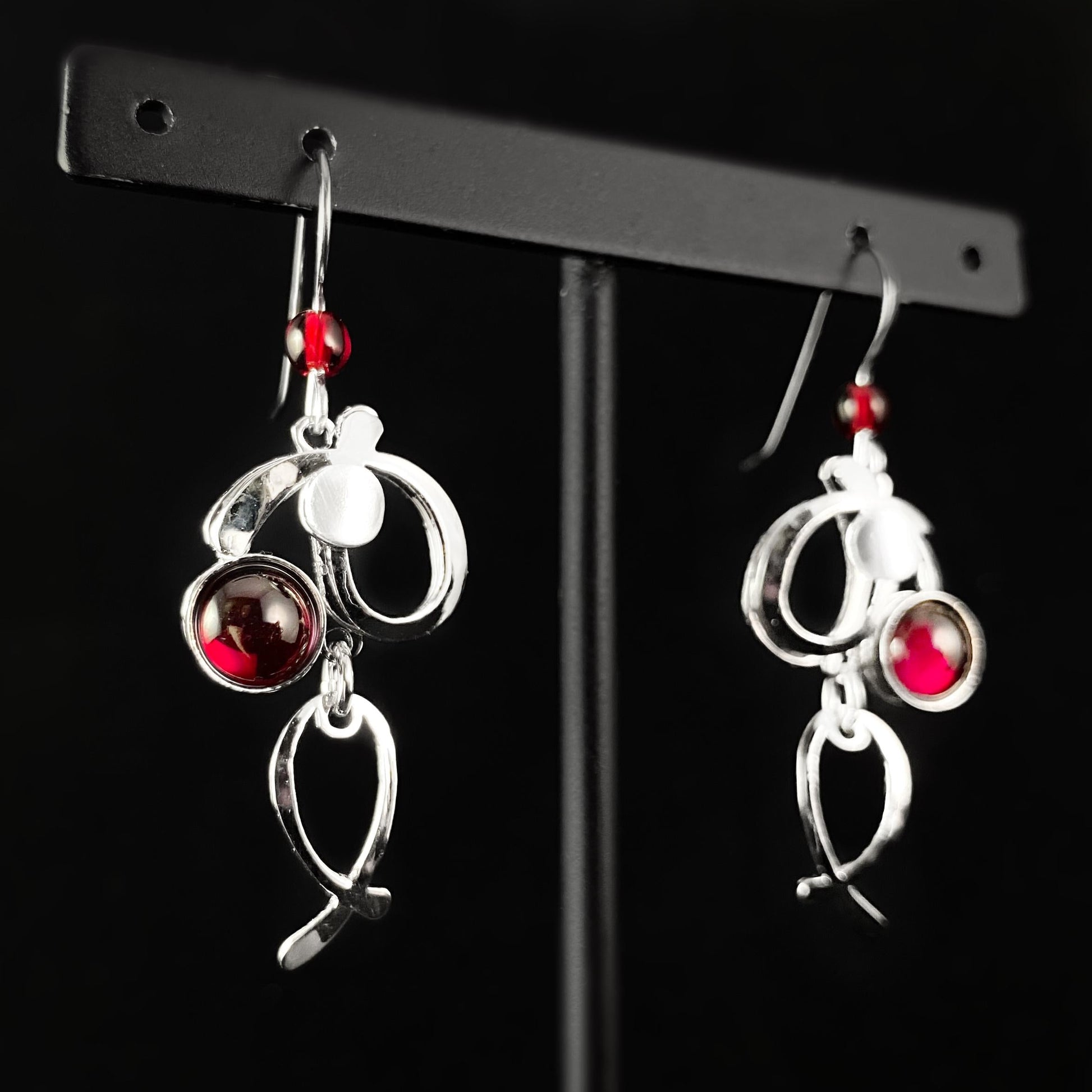 Lightweight Handmade Geometric Aluminum Earrings, Red/Silver Circle Dance