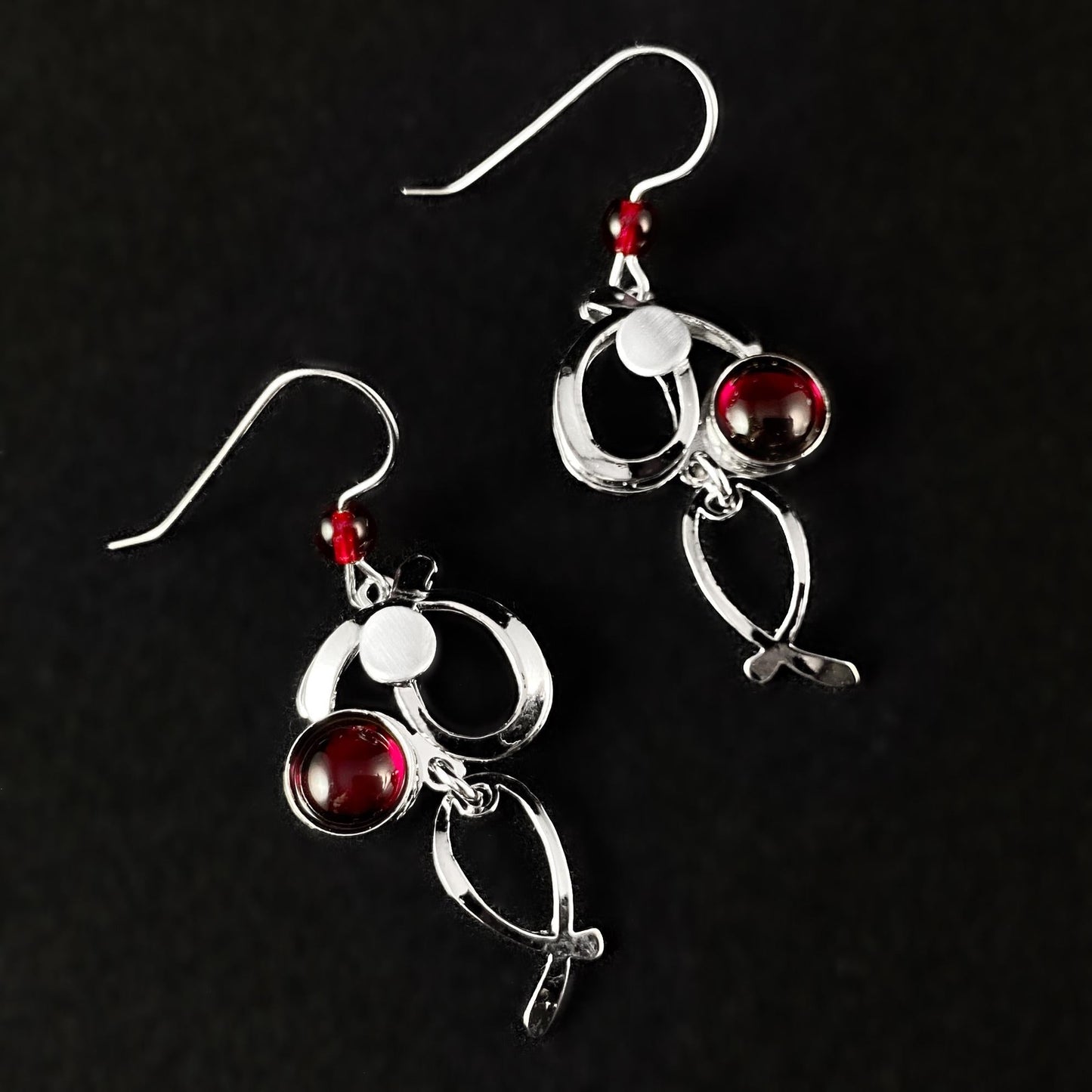 Lightweight Handmade Geometric Aluminum Earrings, Red/Silver Circle Dance