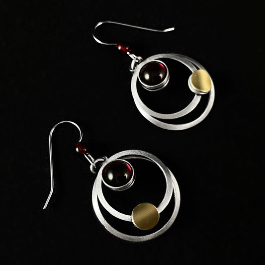 Lightweight Handmade Geometric Aluminum Earrings, Red/Silver Solar System