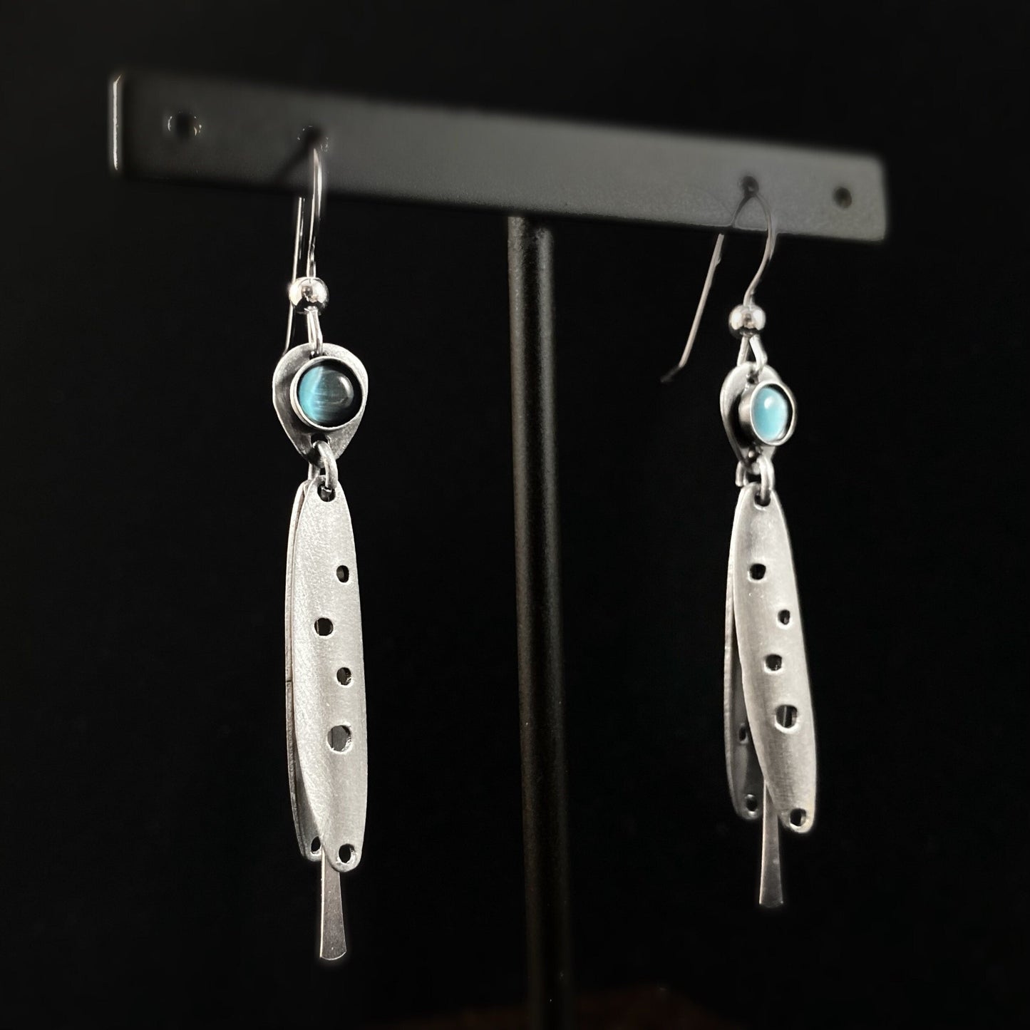 Lightweight Handmade Geometric Aluminum Earrings, Silver and Blue