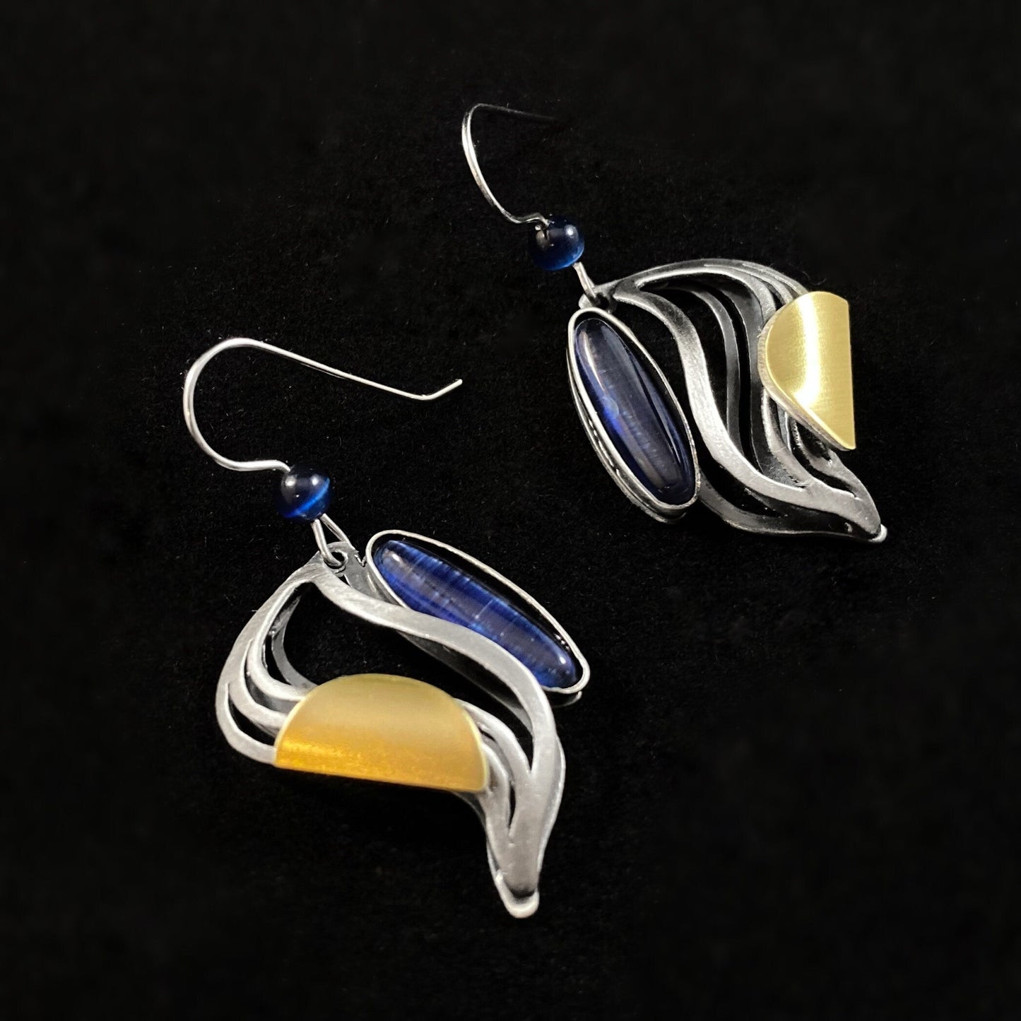 Lightweight Handmade Geometric Aluminum Earrings, Silver and Blue