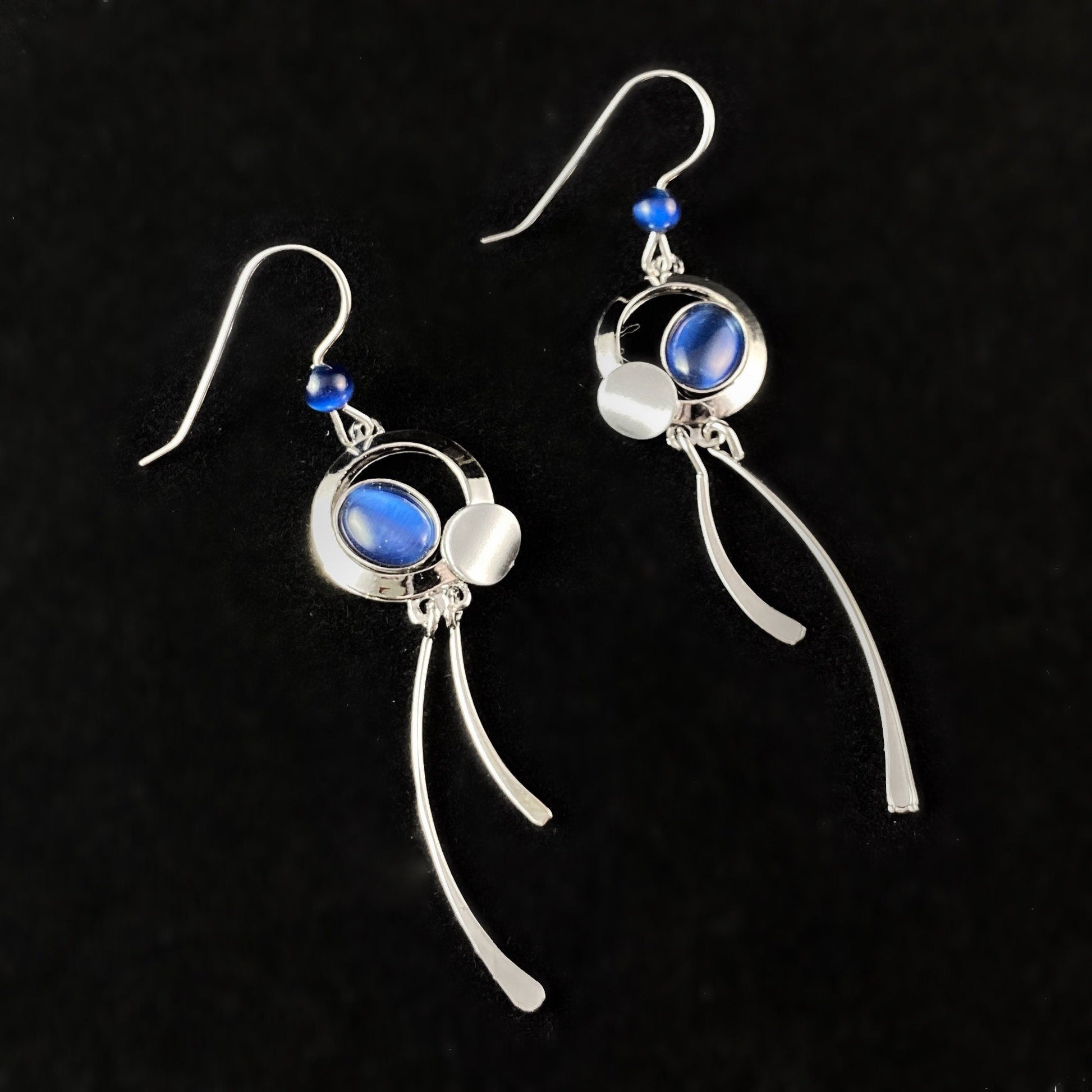 Lightweight Handmade Geometric Aluminum Earrings, Silver and Blue Circles