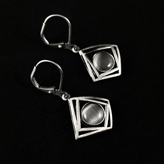 Lightweight Handmade Geometric Aluminum Earrings, Silver and Gray Focus