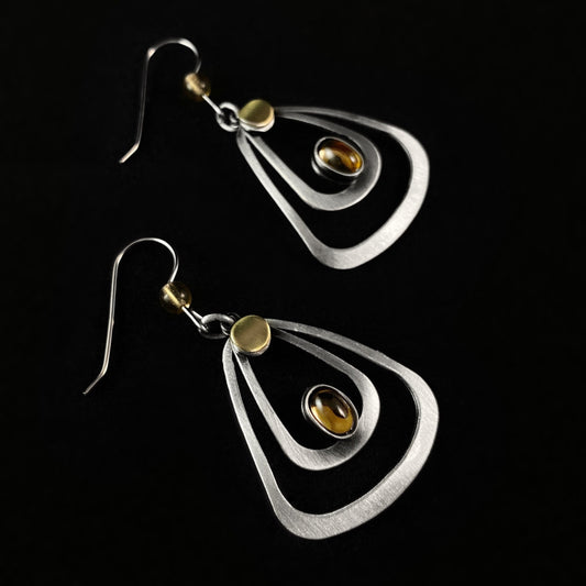 Lightweight Handmade Geometric Aluminum Earrings, Silver and Yellow Triangles