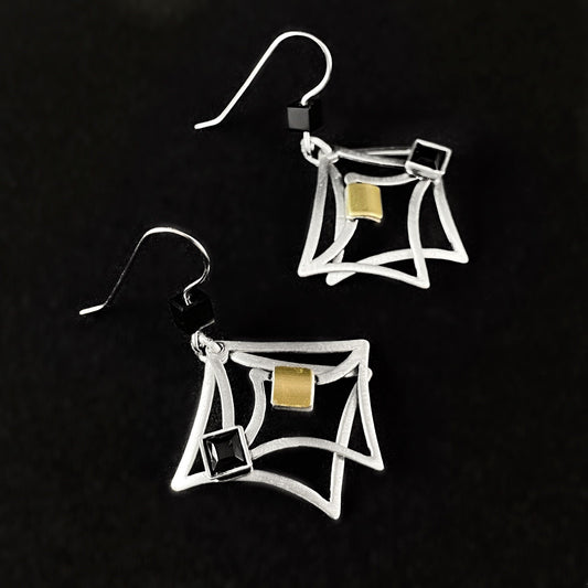 Lightweight Handmade Geometric Aluminum Earrings, Silver/Black Cottage Window