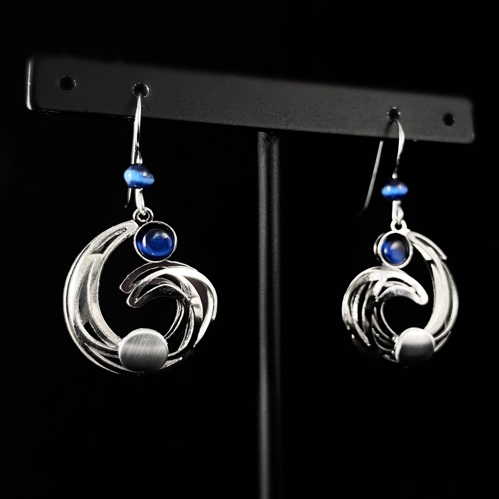 Lightweight Handmade Geometric Aluminum Earrings, Silver/Blue Cosmic Swirl