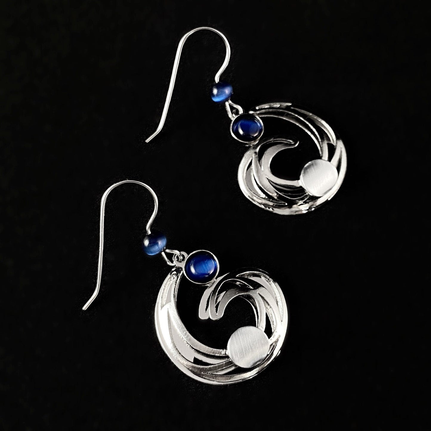 Lightweight Handmade Geometric Aluminum Earrings, Silver/Blue Cosmic Swirl