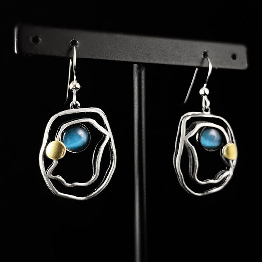 Lightweight Handmade Geometric Aluminum Earrings, Silver/Blue Shifting Waters