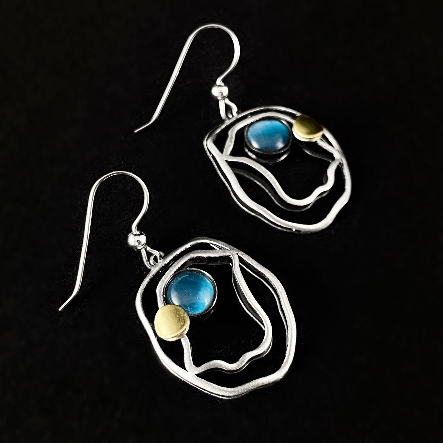 Lightweight Handmade Geometric Aluminum Earrings, Silver/Blue Shifting Waters