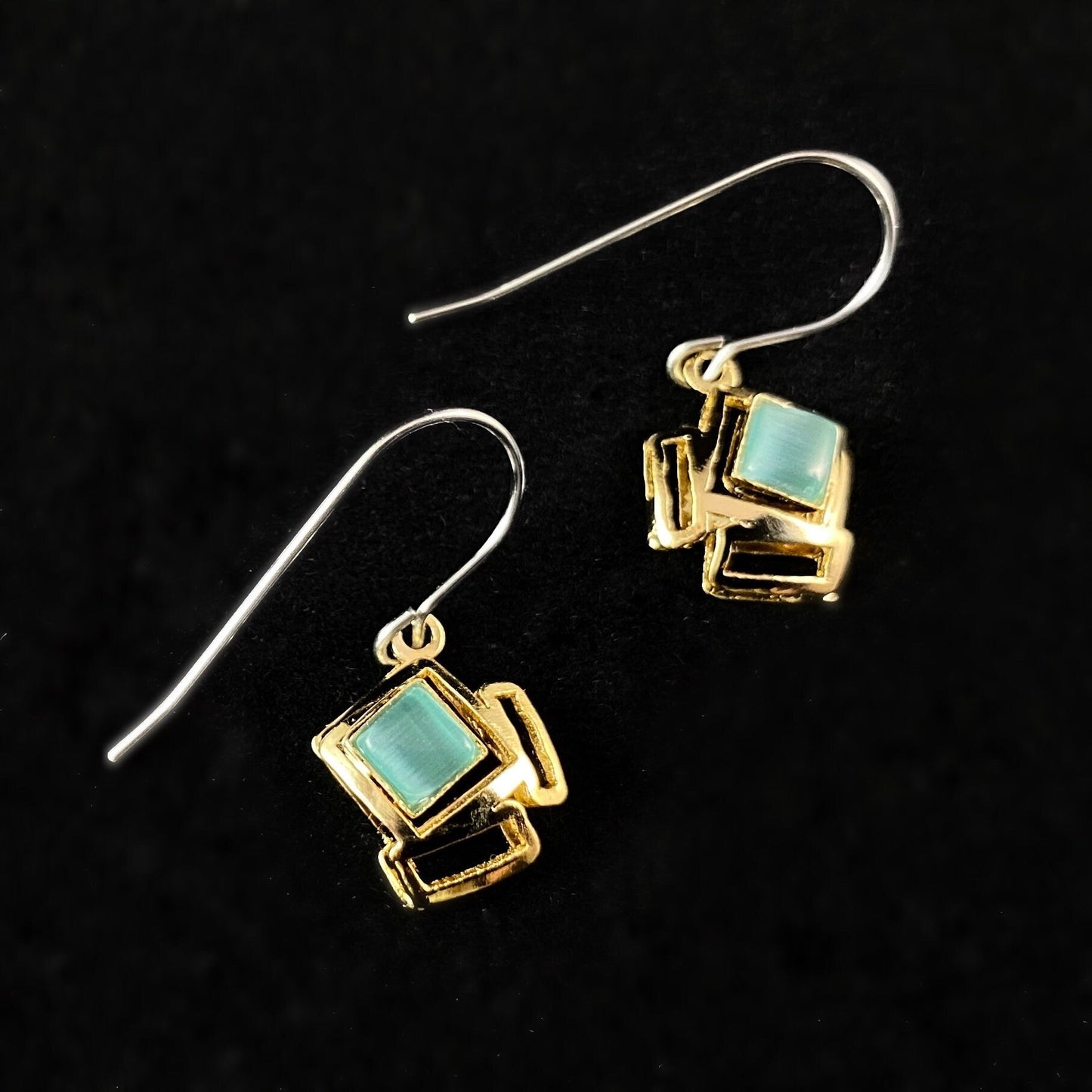 Lightweight Handmade Geometric Aluminum Earrings, Small Green/Gold Cubes
