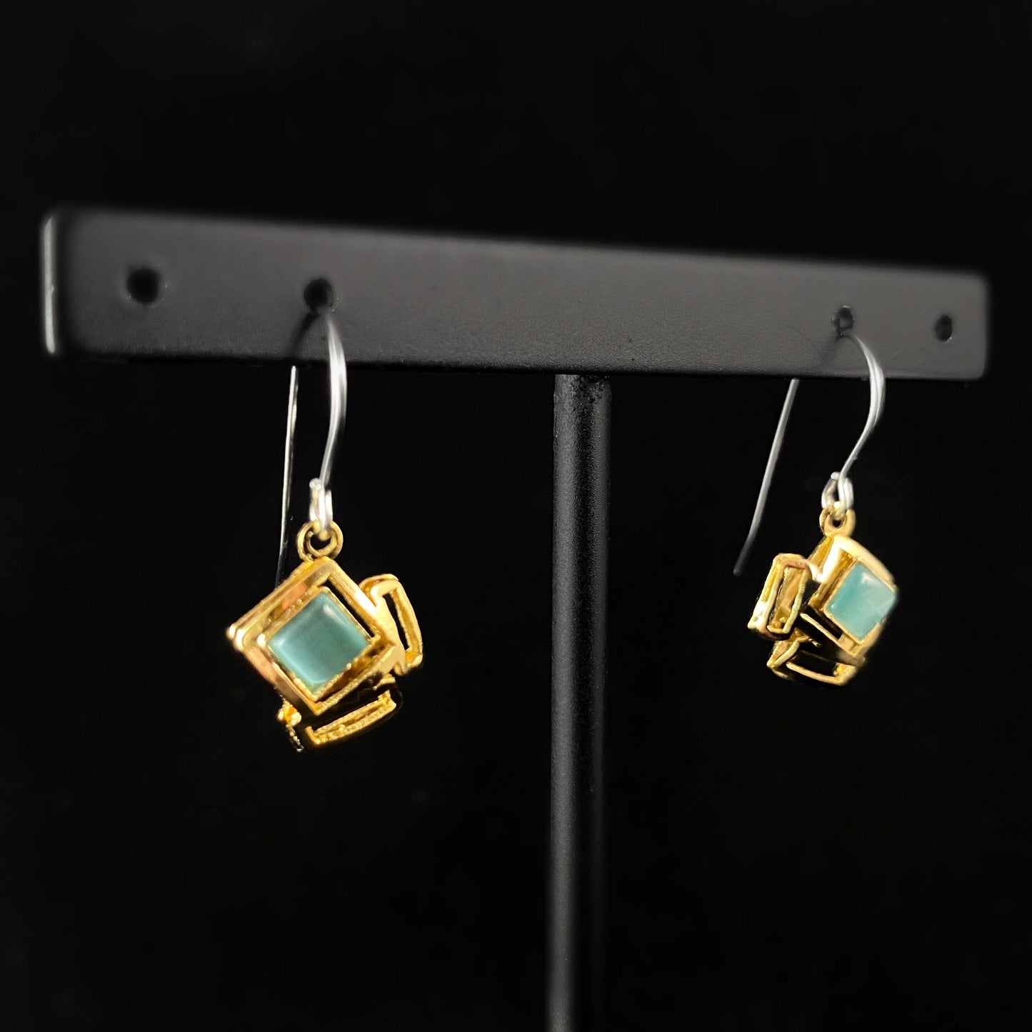 Lightweight Handmade Geometric Aluminum Earrings, Small Green/Gold Cubes