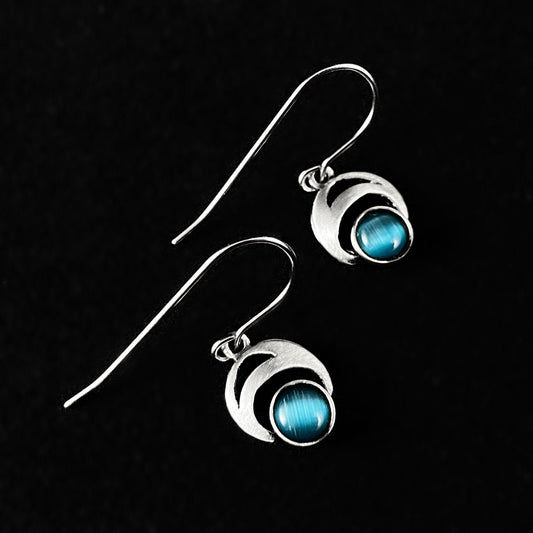 Lightweight Handmade Geometric Aluminum Earrings, Small Silver/Blue Bright Eyes