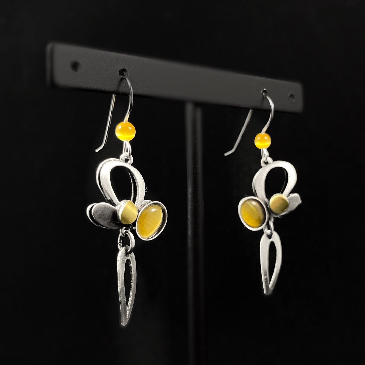 Lightweight Handmade Geometric Aluminum Earrings, Yellow Floral