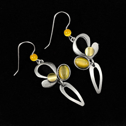 Lightweight Handmade Geometric Aluminum Earrings, Yellow Floral