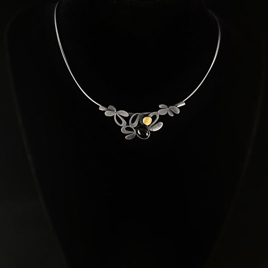 Lightweight Handmade Geometric Aluminum Necklace, Black and Silver Abstract Floral