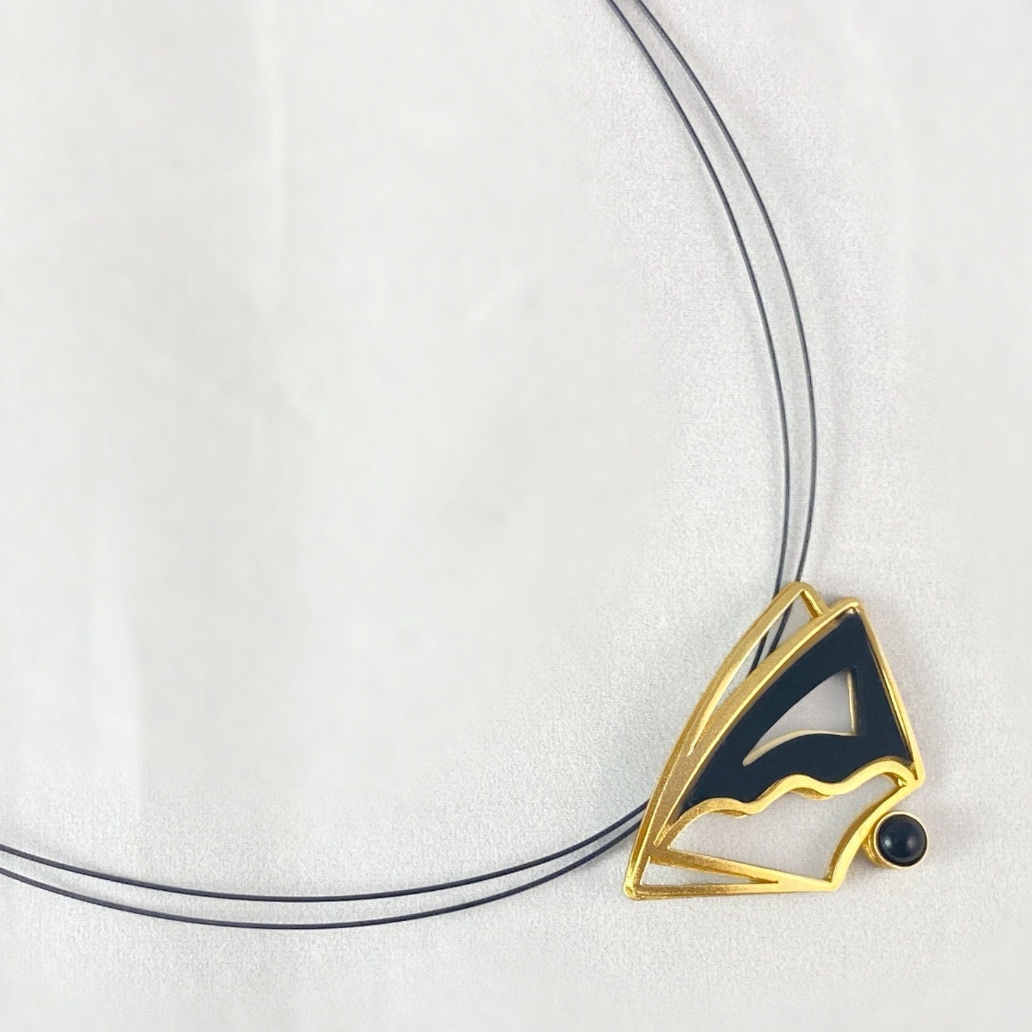 Lightweight Handmade Geometric Aluminum Necklace, Black/Gold Balance