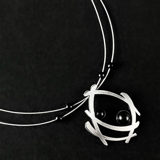 Lightweight Handmade Geometric Aluminum Necklace, Black/Silver Brushstrokes