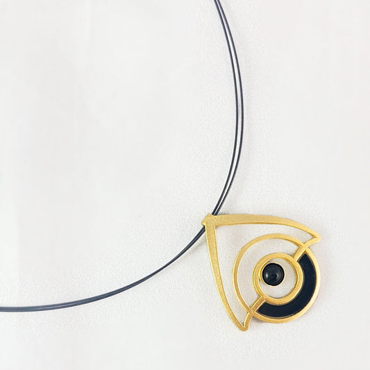 Lightweight Handmade Geometric Aluminum Necklace, Black/Gold Birdhouse