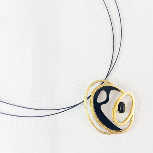 Lightweight Handmade Geometric Aluminum Necklace, Black/Gold Eclipse