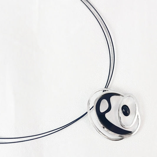 Lightweight Handmade Geometric Aluminum Necklace, Black/Silver Eclipse