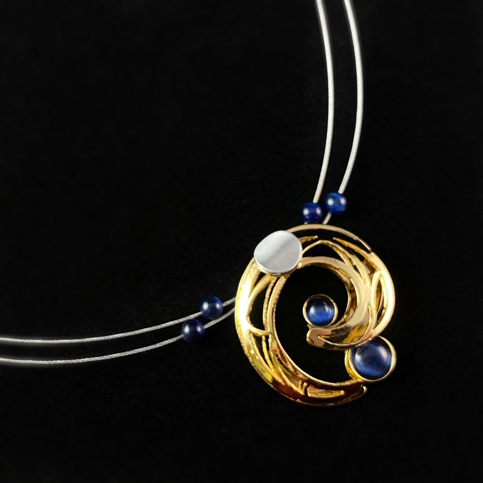 Lightweight Handmade Geometric Aluminum Necklace, Blue and Gold