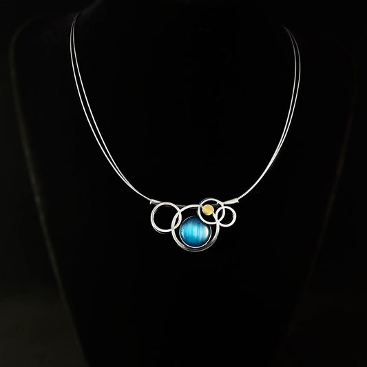 Lightweight Handmade Geometric Aluminum Necklace, Blue and Silver Bubbles