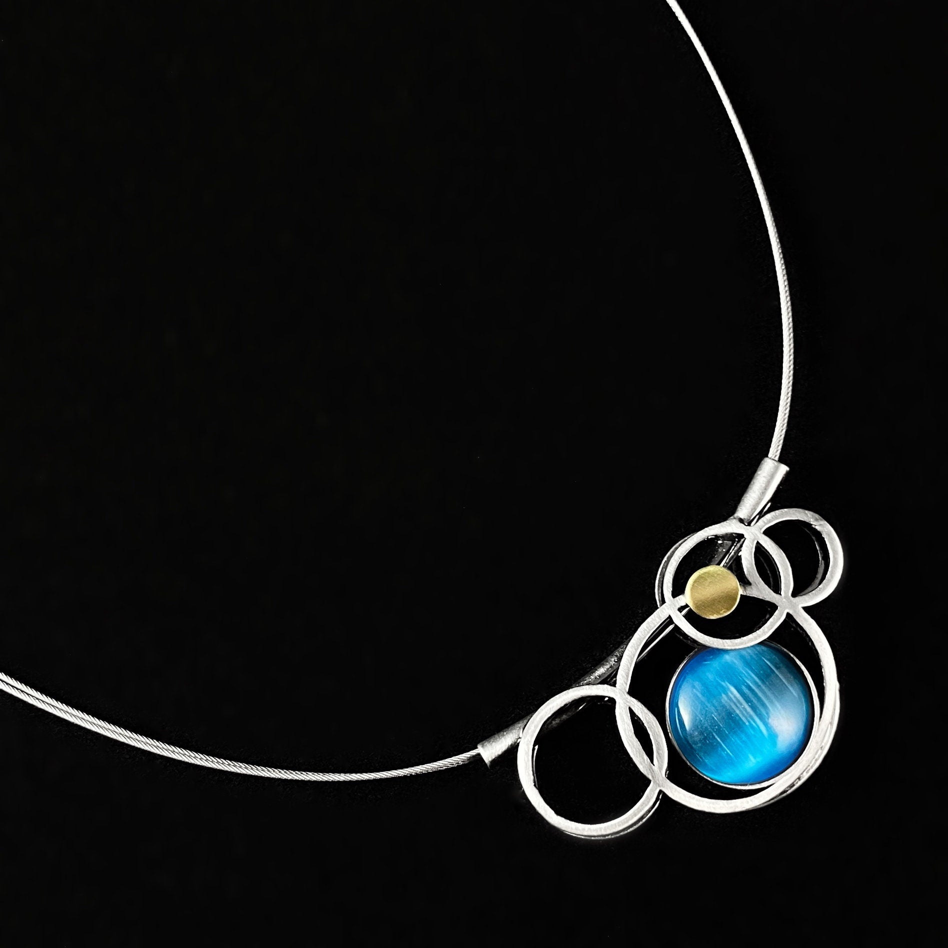 Lightweight Handmade Geometric Aluminum Necklace, Blue and Silver Bubbles