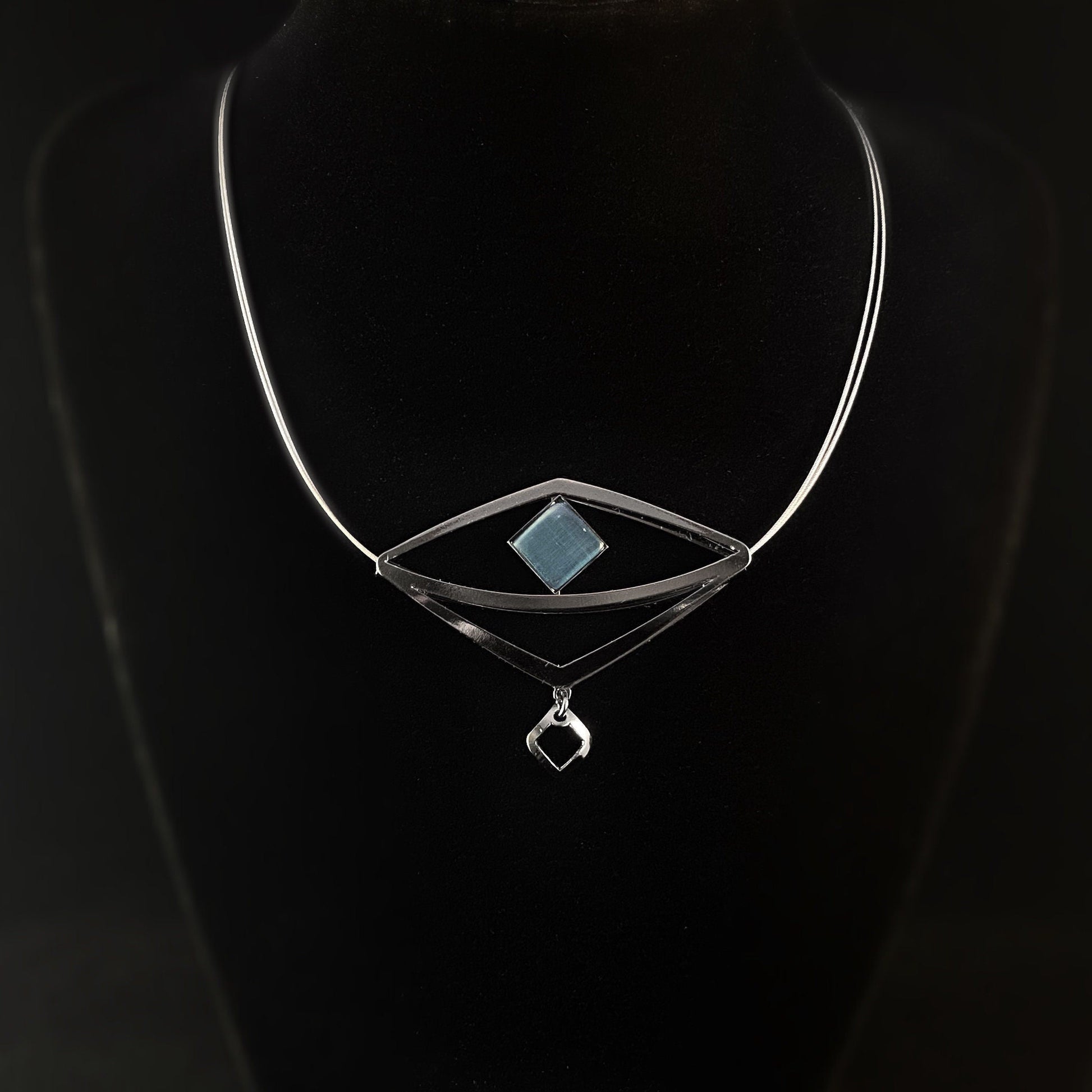 Lightweight Handmade Geometric Aluminum Necklace, Blue Gunmetal Diamond