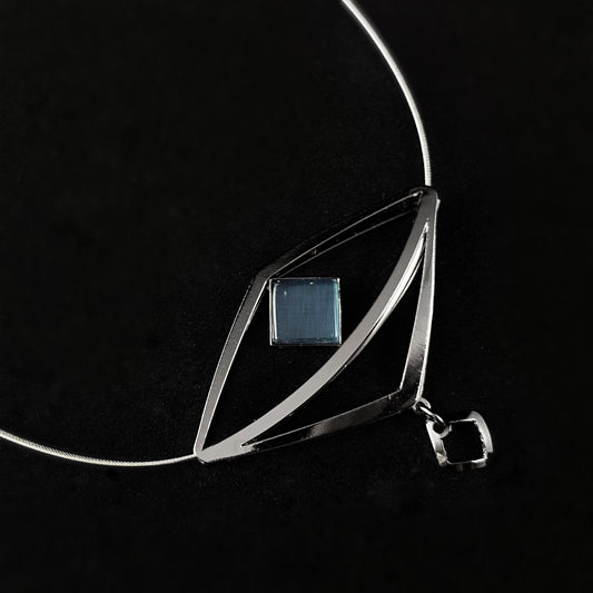 Lightweight Handmade Geometric Aluminum Necklace, Blue Gunmetal Diamond