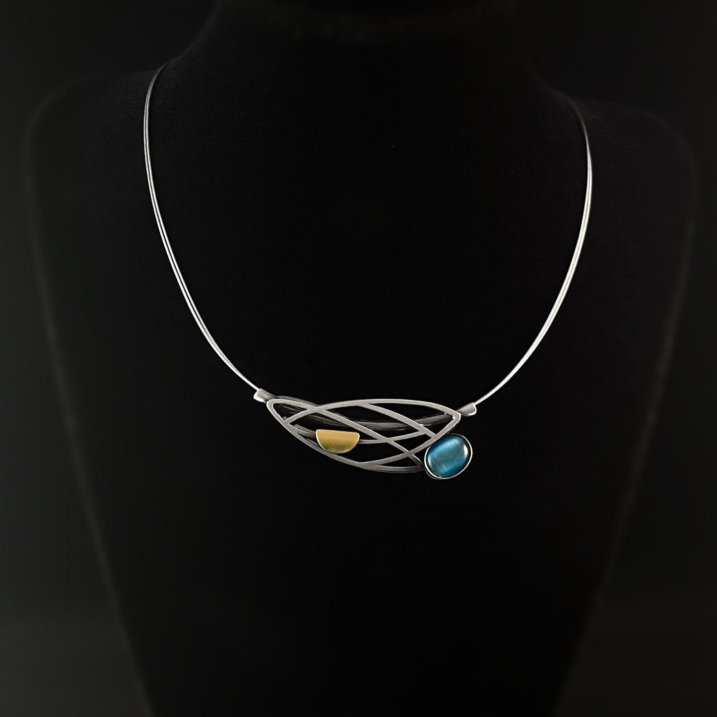 Lightweight Handmade Geometric Aluminum Necklace, Blue/Gunmetal Dragonfly Wing