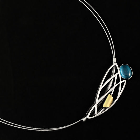Lightweight Handmade Geometric Aluminum Necklace, Blue/Gunmetal Dragonfly Wing