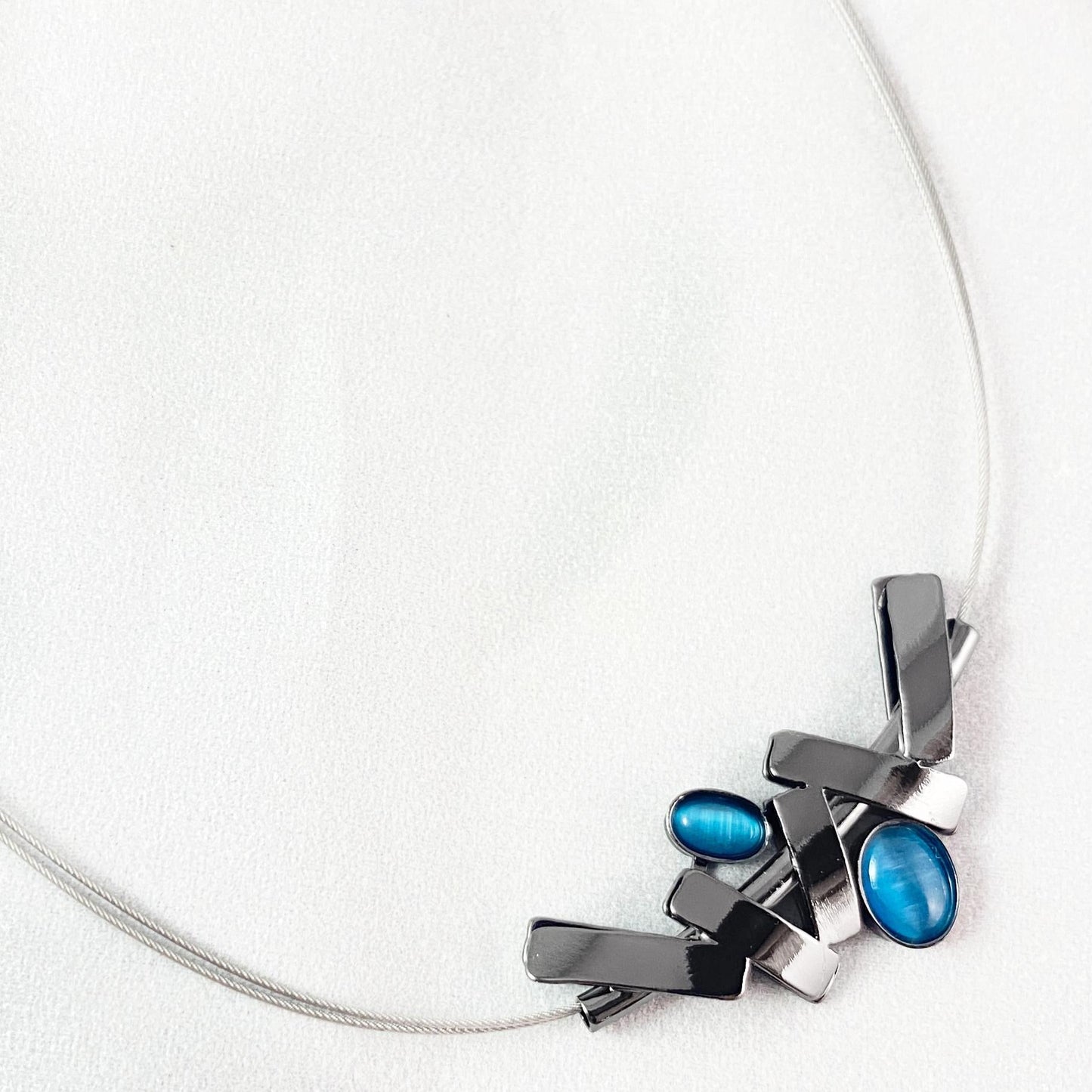 Lightweight Handmade Geometric Aluminum Necklace, Blue/Gunmetal, From Every Angle