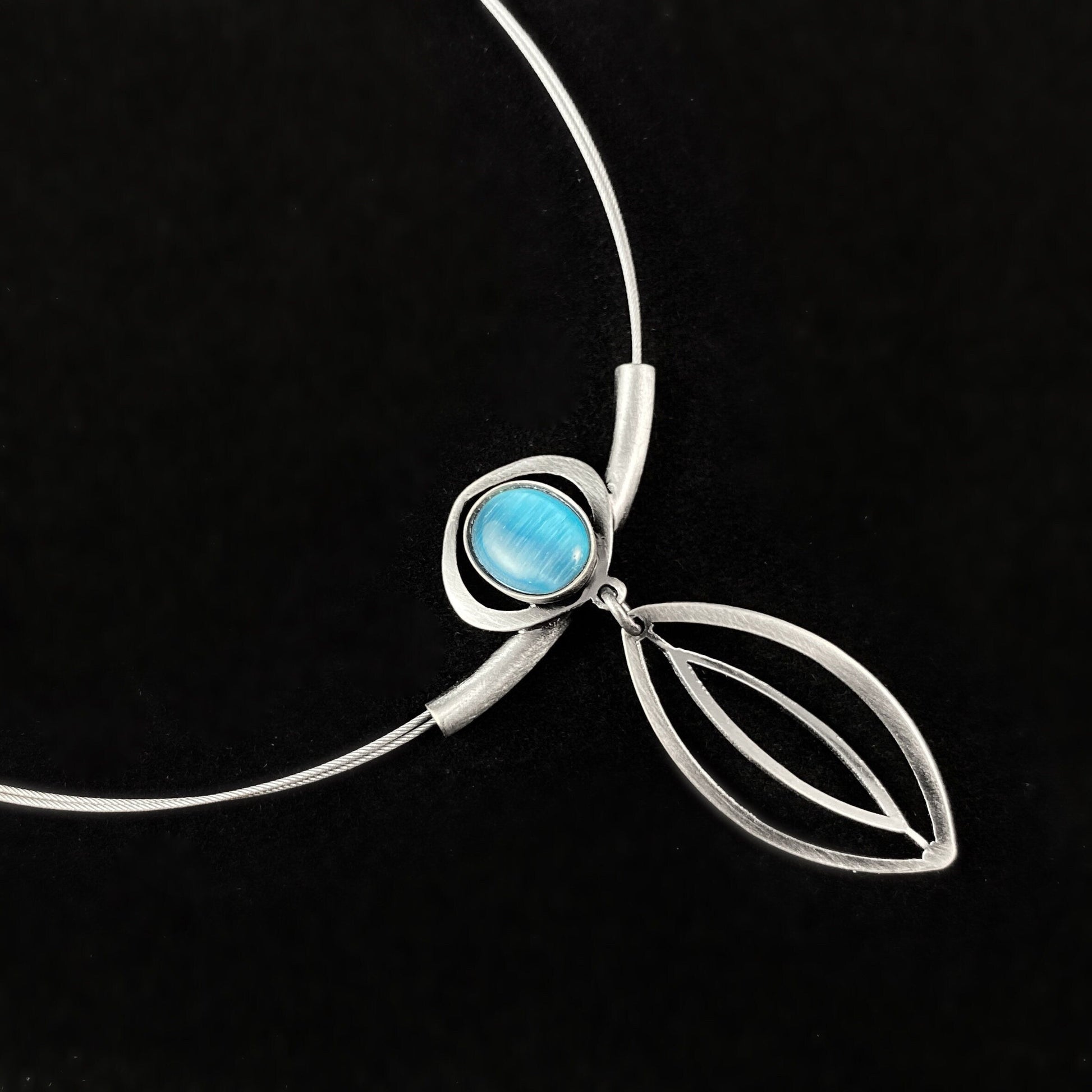 Lightweight Handmade Geometric Aluminum Necklace, Blue Oval Eye
