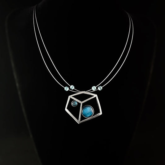 Lightweight Handmade Geometric Aluminum Necklace, Blue/Silver Cubist