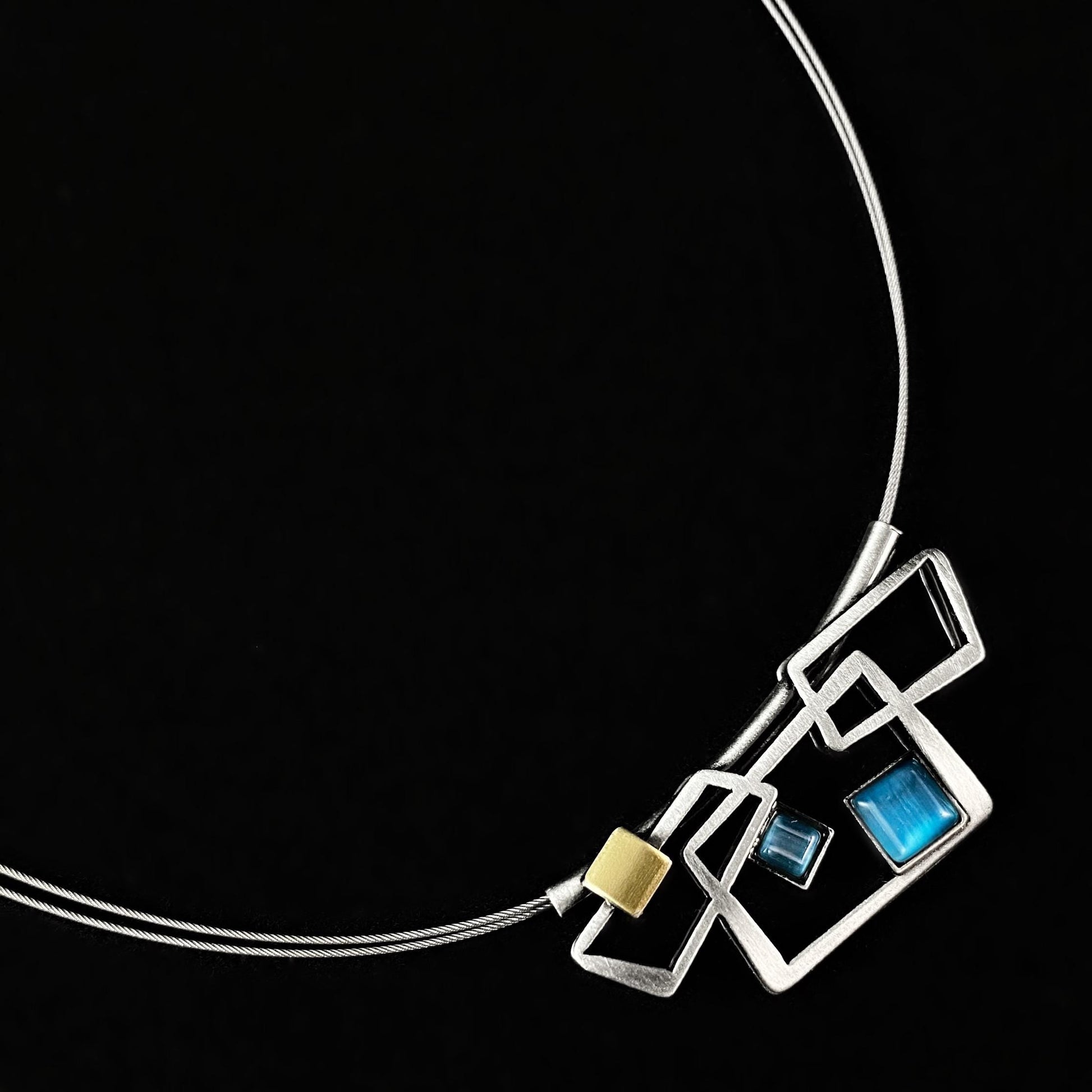 Lightweight Handmade Geometric Aluminum Necklace, Blue/Silver Missing Piece