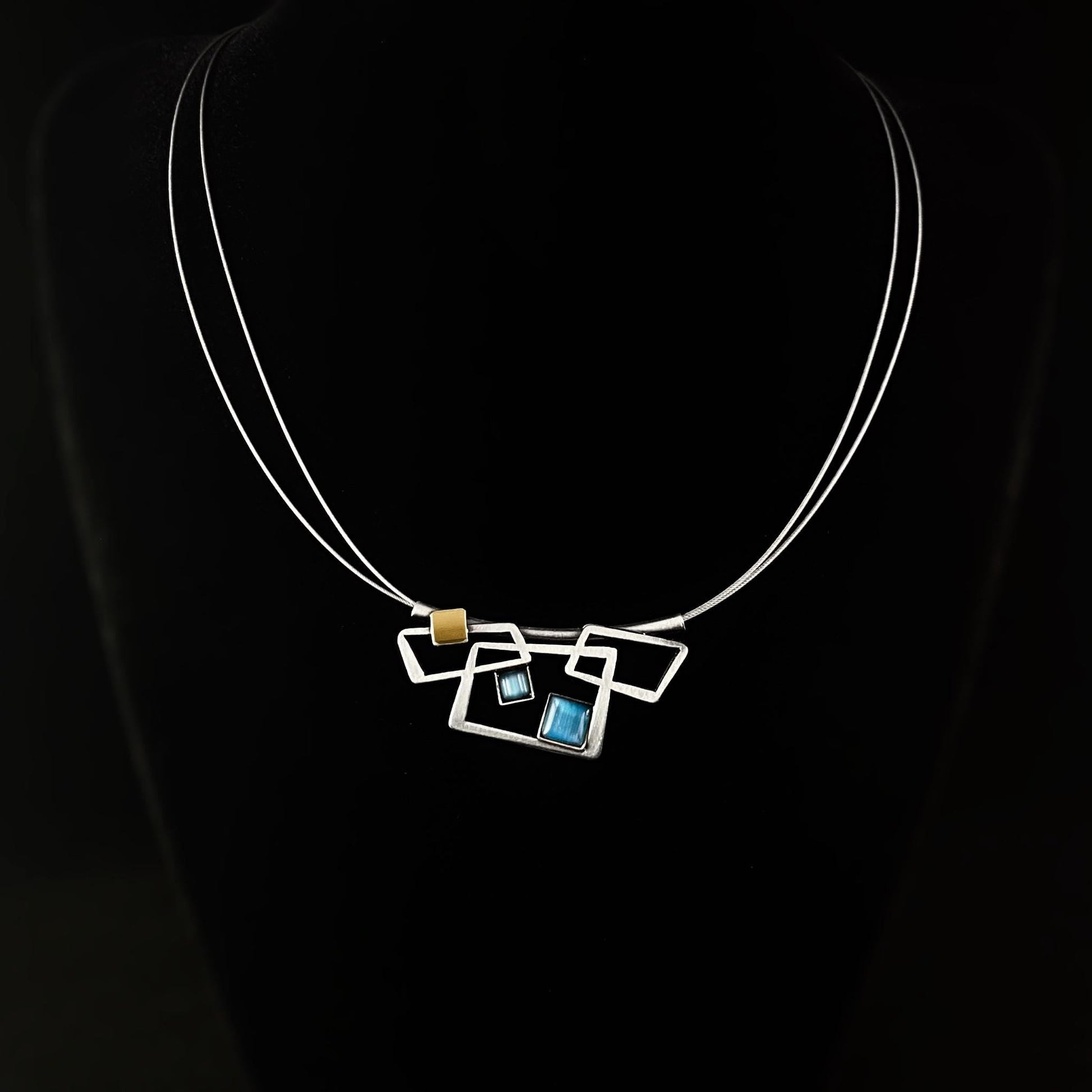 Lightweight Handmade Geometric Aluminum Necklace, Blue/Silver Missing Piece