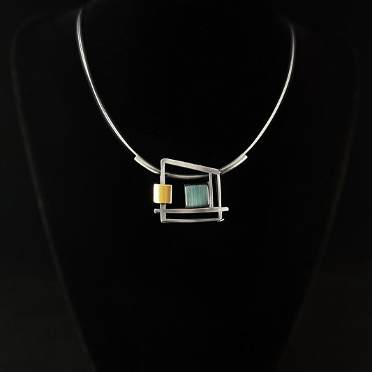 Lightweight Handmade Geometric Aluminum Necklace, Blue Square