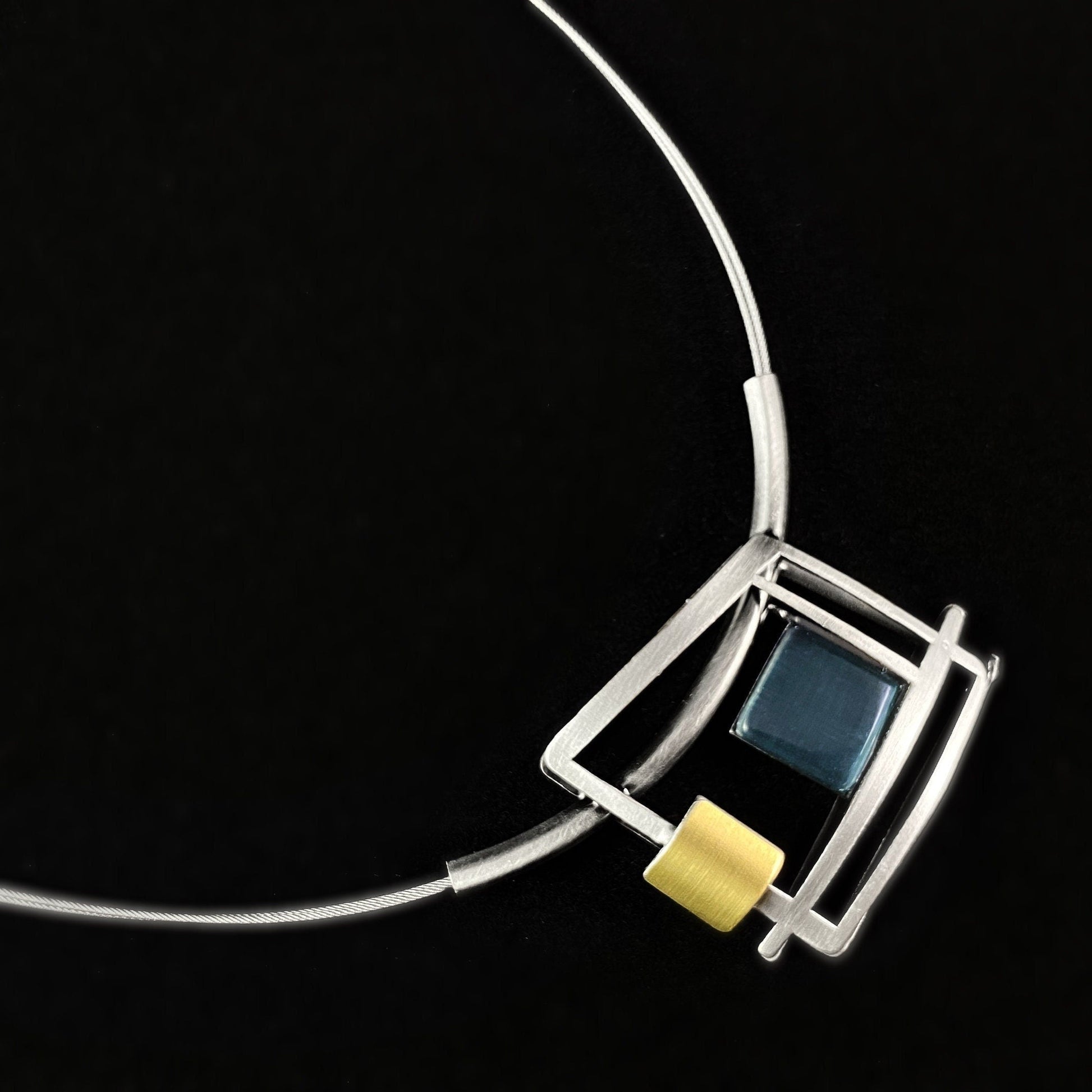 Lightweight Handmade Geometric Aluminum Necklace, Blue Square