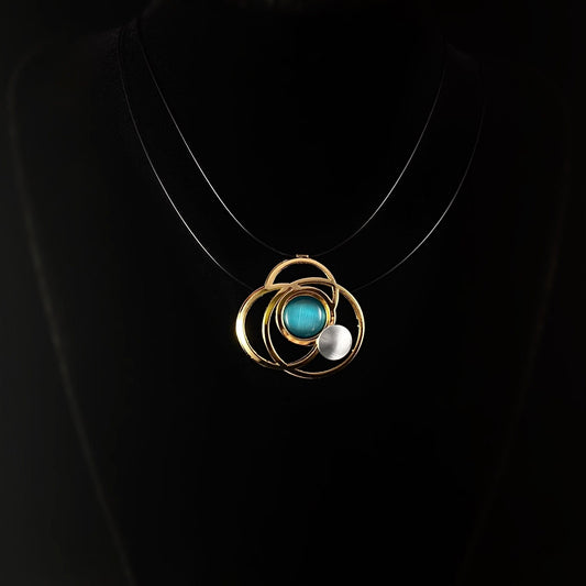 Lightweight Handmade Geometric Aluminum Necklace, Blue/Gold Blossom
