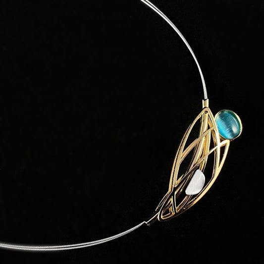 Lightweight Handmade Geometric Aluminum Necklace, Blue/Gold Firefly Wing