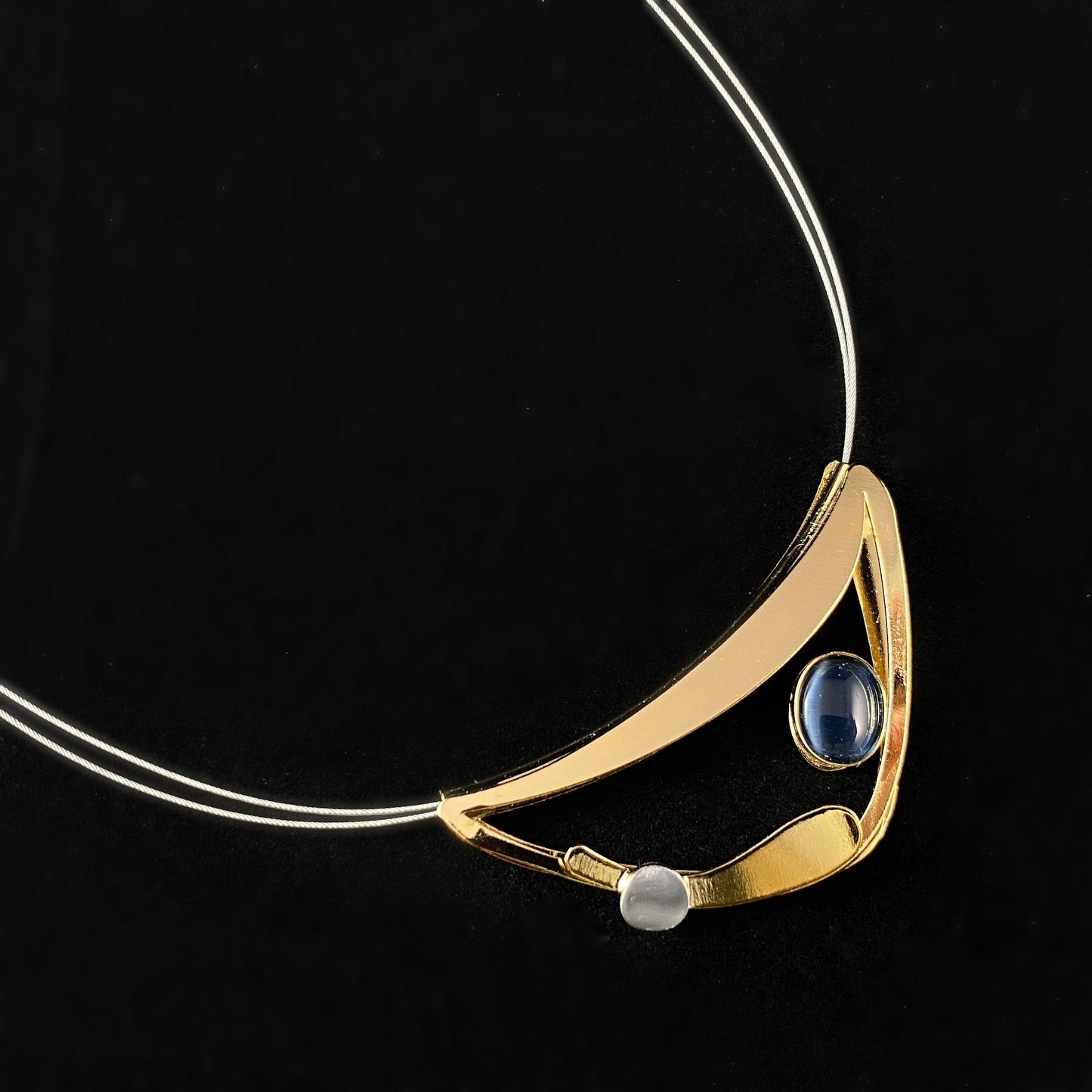 Lightweight Handmade Geometric Aluminum Necklace, Blue/Gold Half Moon