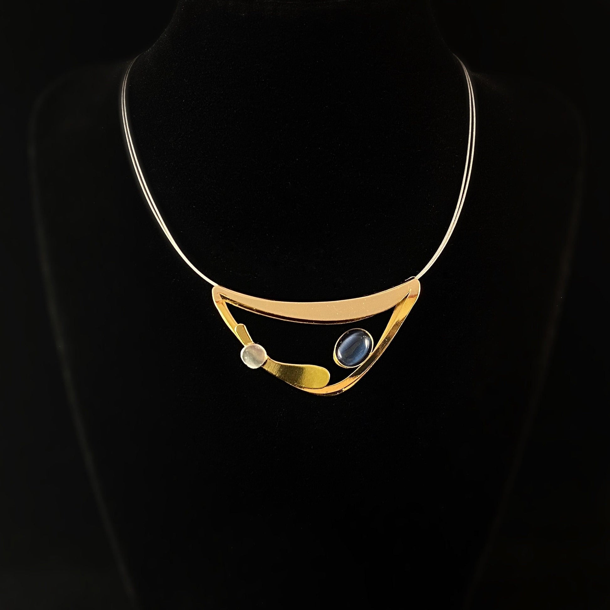 Lightweight Handmade Geometric Aluminum Necklace, Blue/Gold Half Moon