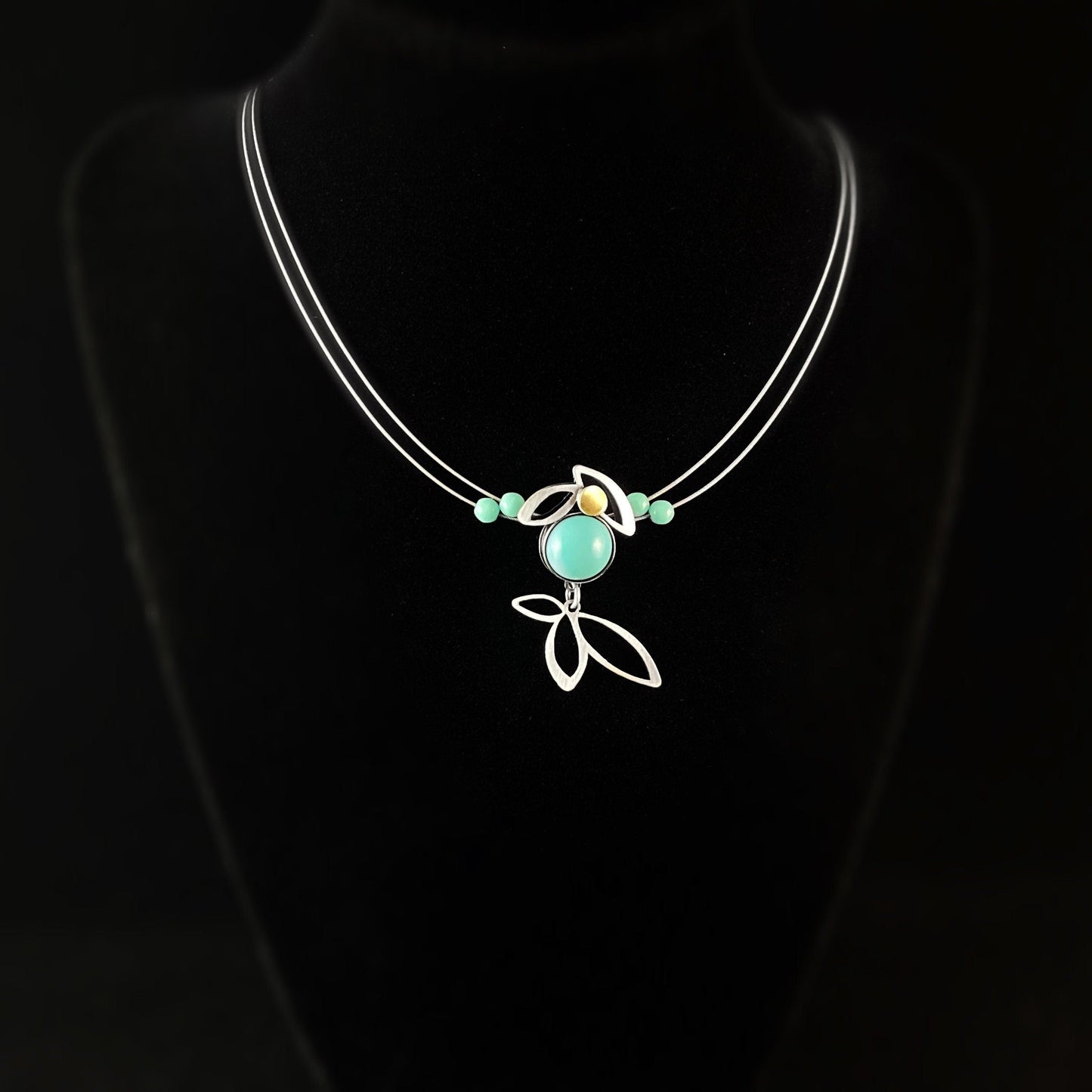 Lightweight Handmade Geometric Aluminum Necklace, Floral Turquoise Circles