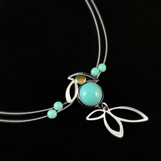 Lightweight Handmade Geometric Aluminum Necklace, Floral Turquoise Circles