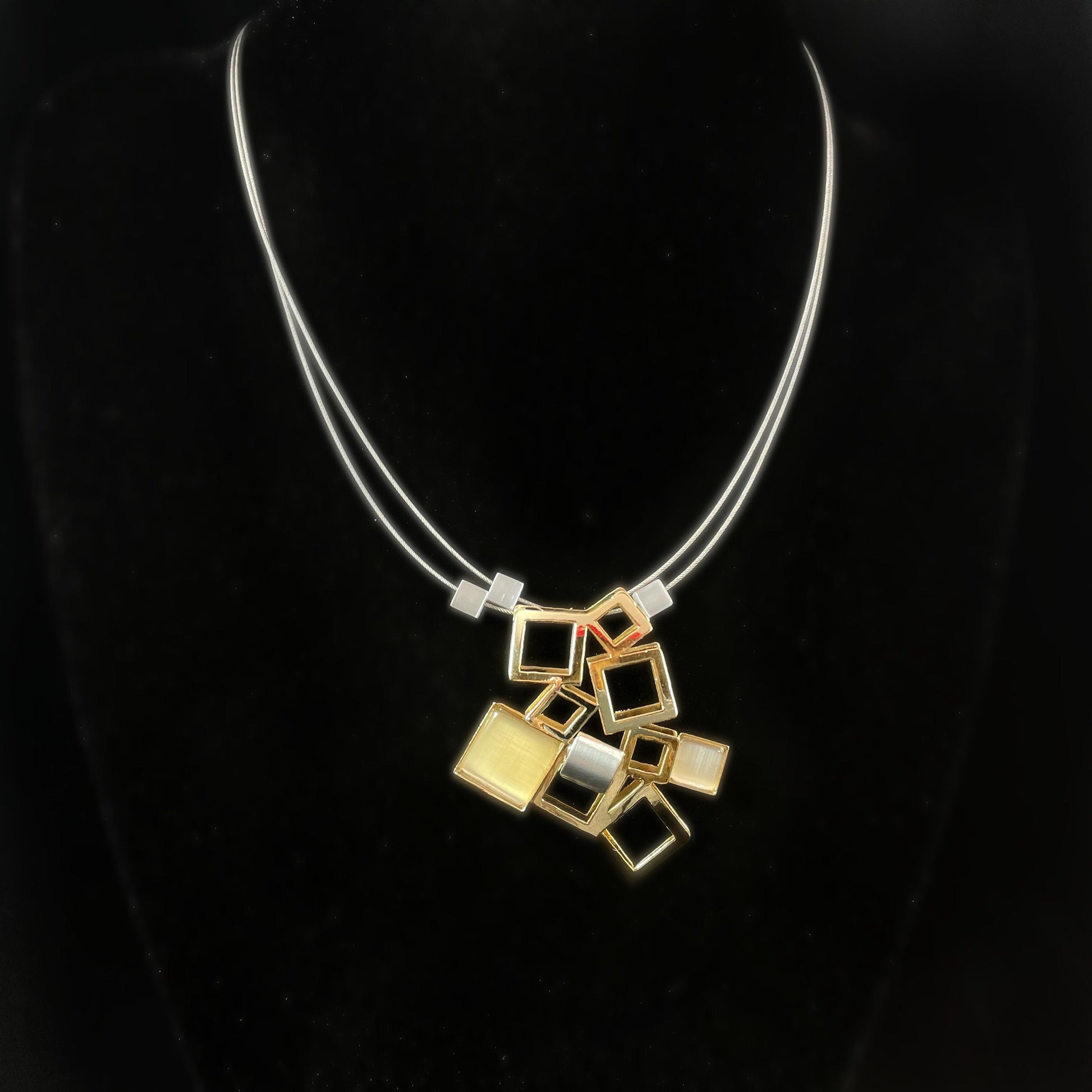Lightweight Handmade Geometric Aluminum Necklace, Gold and Beige
