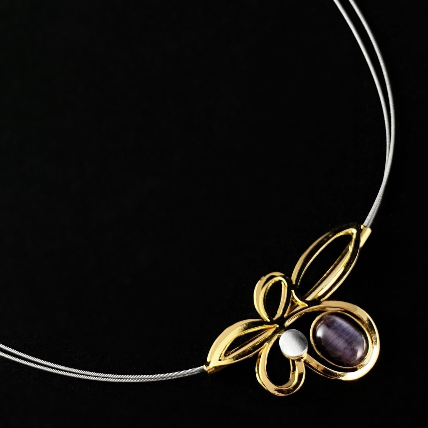 Lightweight Handmade Geometric Aluminum Necklace, Gold/Purple, Petals