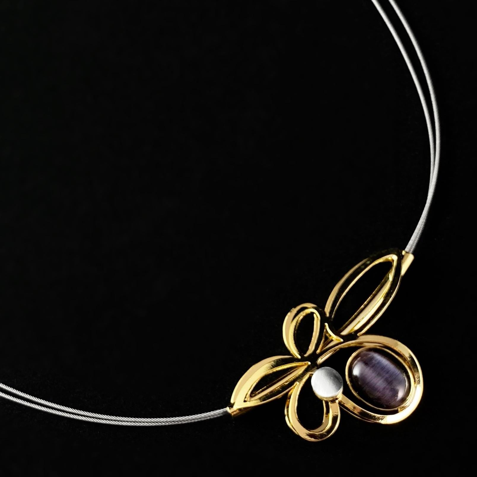 Lightweight Handmade Geometric Aluminum Necklace, Gold/Purple, Petals