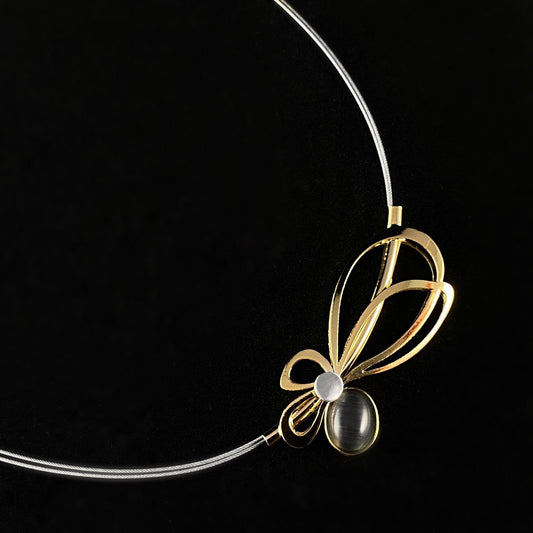 Lightweight Handmade Geometric Aluminum Necklace, Gray and Gold Ovals