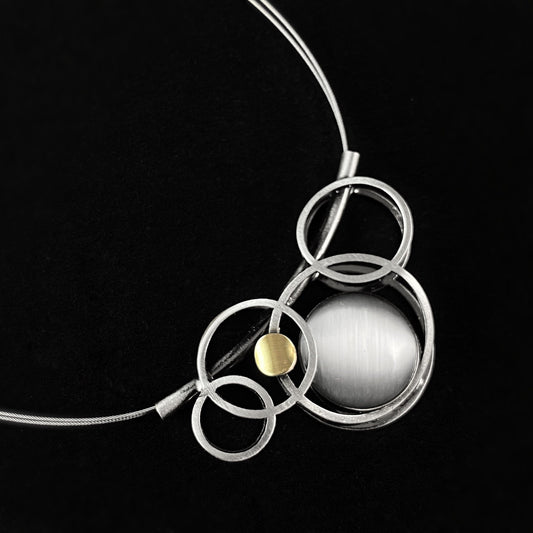Lightweight Handmade Geometric Aluminum Necklace, Gray Bubbles