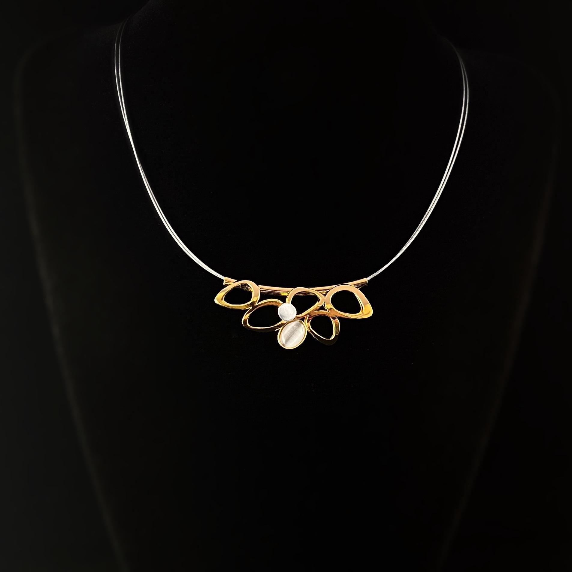 Lightweight Handmade Geometric Aluminum Necklace, Gray/Gold, Leaves